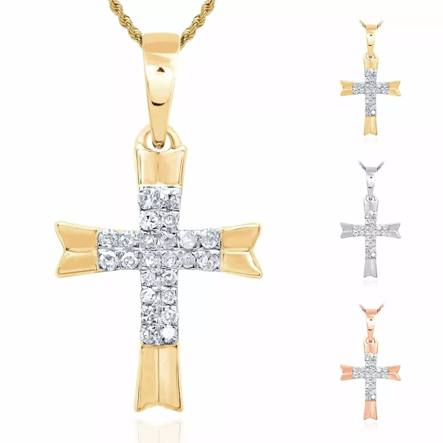 .08CTW Natural Diamond 10K Gold Yellow White Rose Cross Pendant