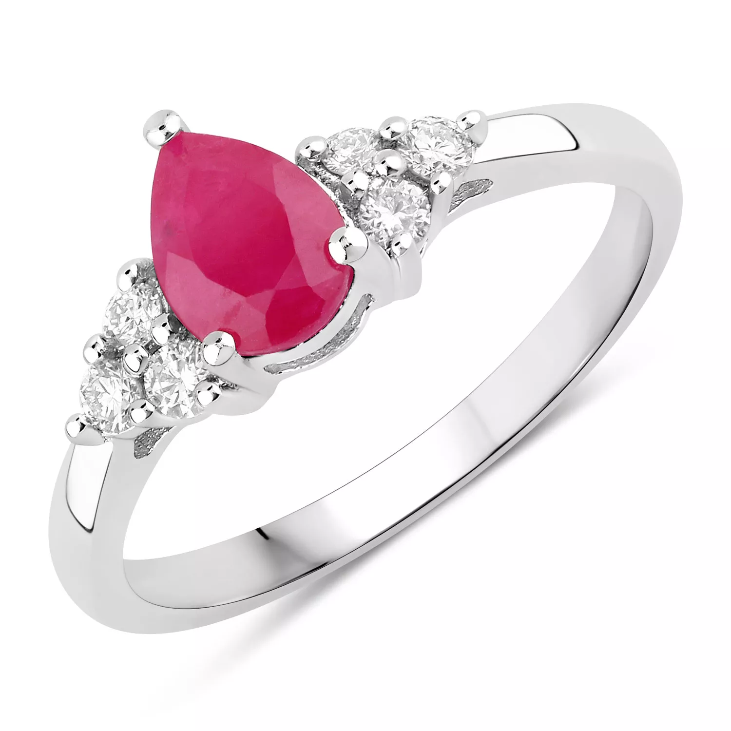 1.01 Carat Genuine Mozambique Ruby and Lab Grown Diamond .925 Sterling Silver Ring