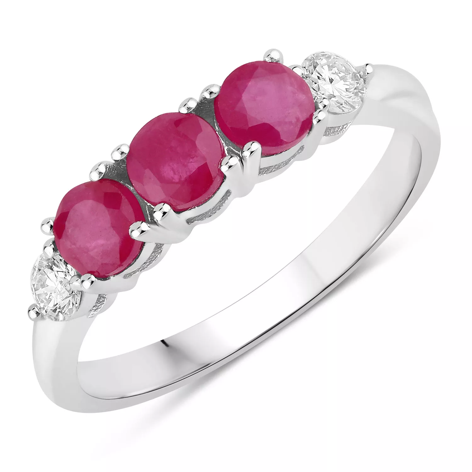 1.03 Carat Genuine Mozambique Ruby and Lab Grown Diamond .925 Sterling Silver Ring