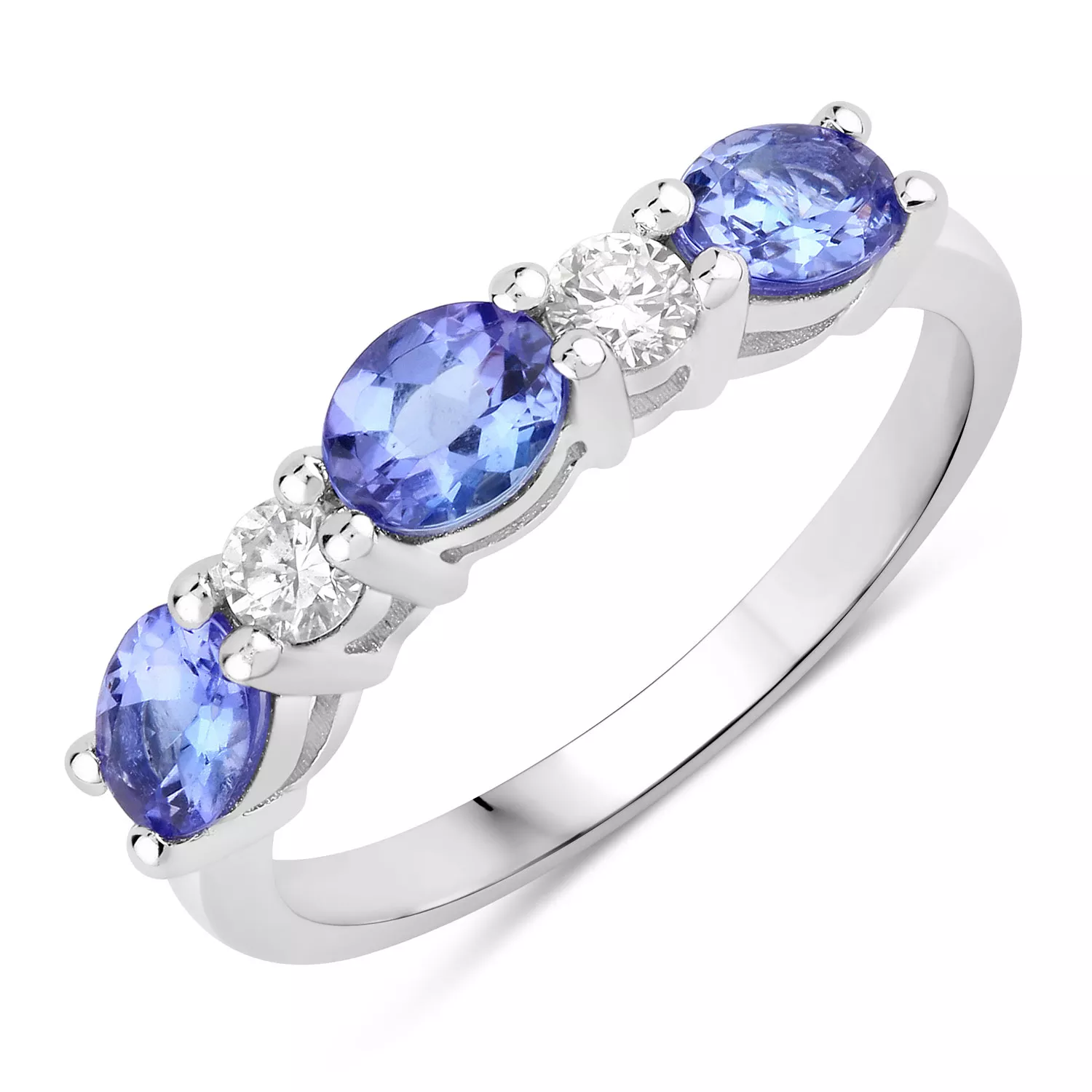 1.19 Carat Genuine Tanzanite and Lab Grown Diamond .925 Sterling Silver Ring