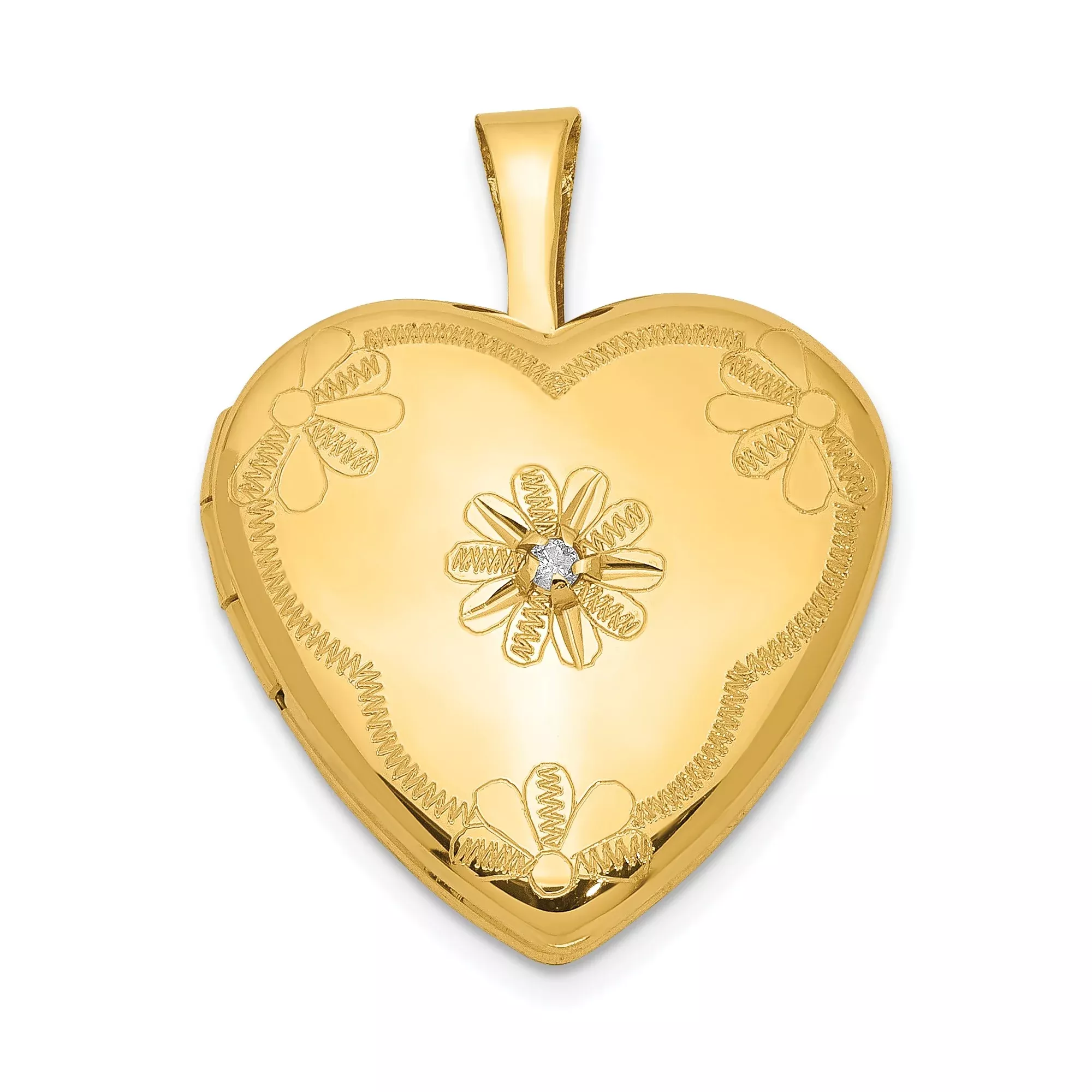 1/20 Gold Filled Diamond 2 Frame 15mm Heart Locket Charm Pendant in RealYellow Gold