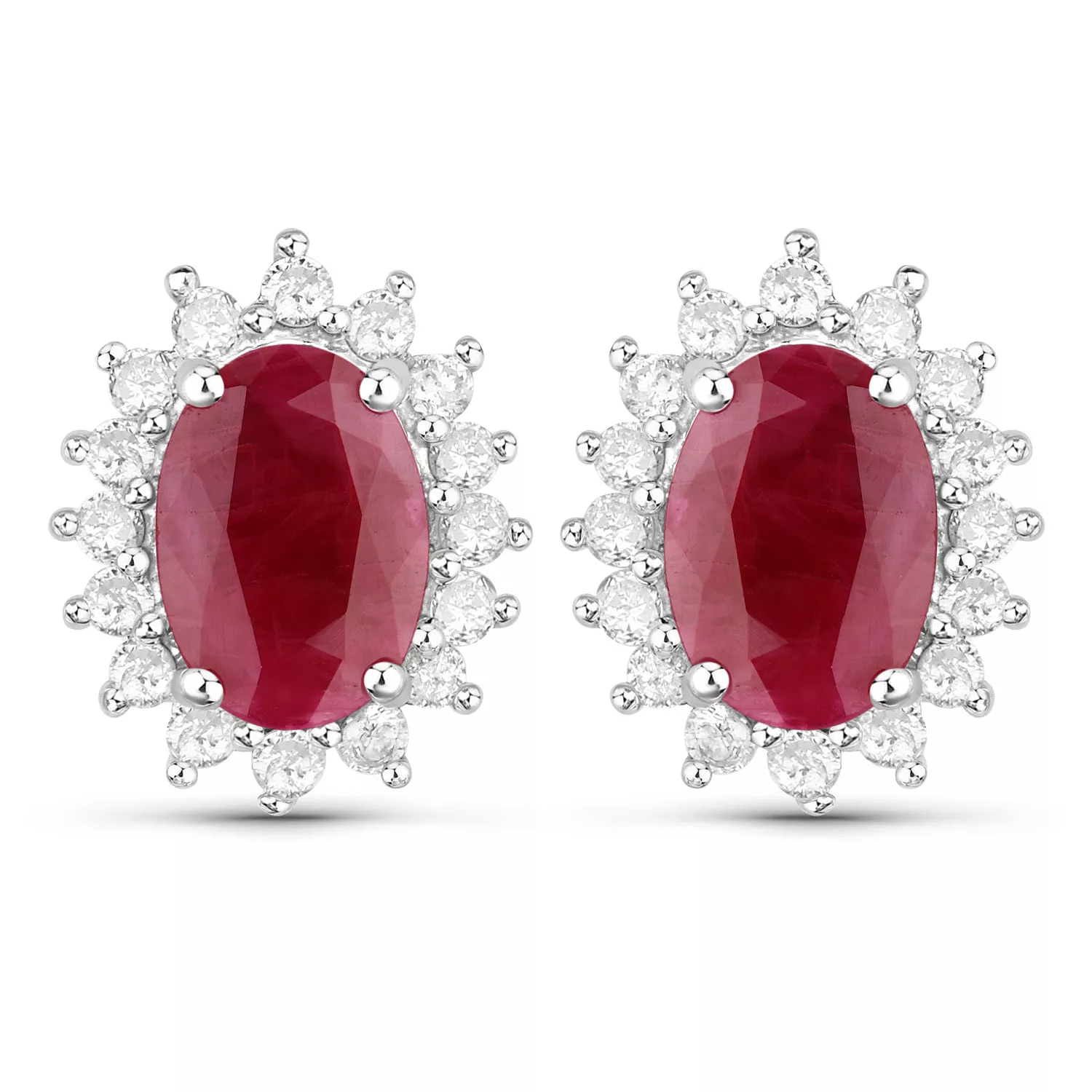 1.22 Carat Genuine Ruby and White Diamond 14K White Gold Earrings