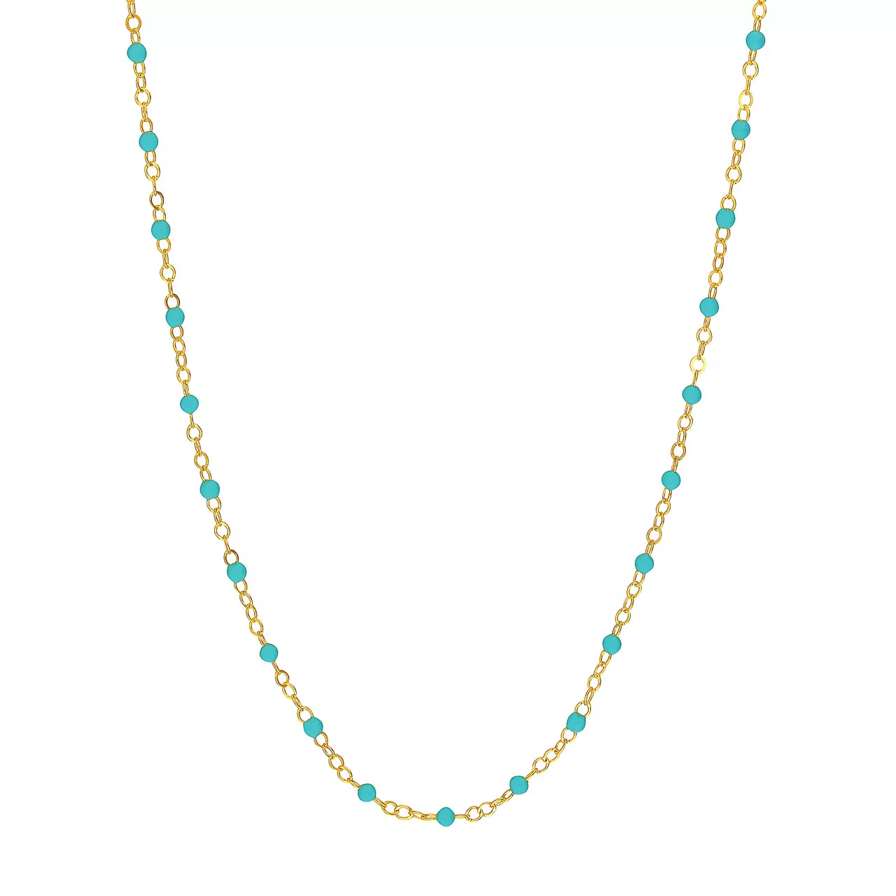 10-Inch Light Turquoise Enamel Bead on Piatto Chain w /1" Adjustable
