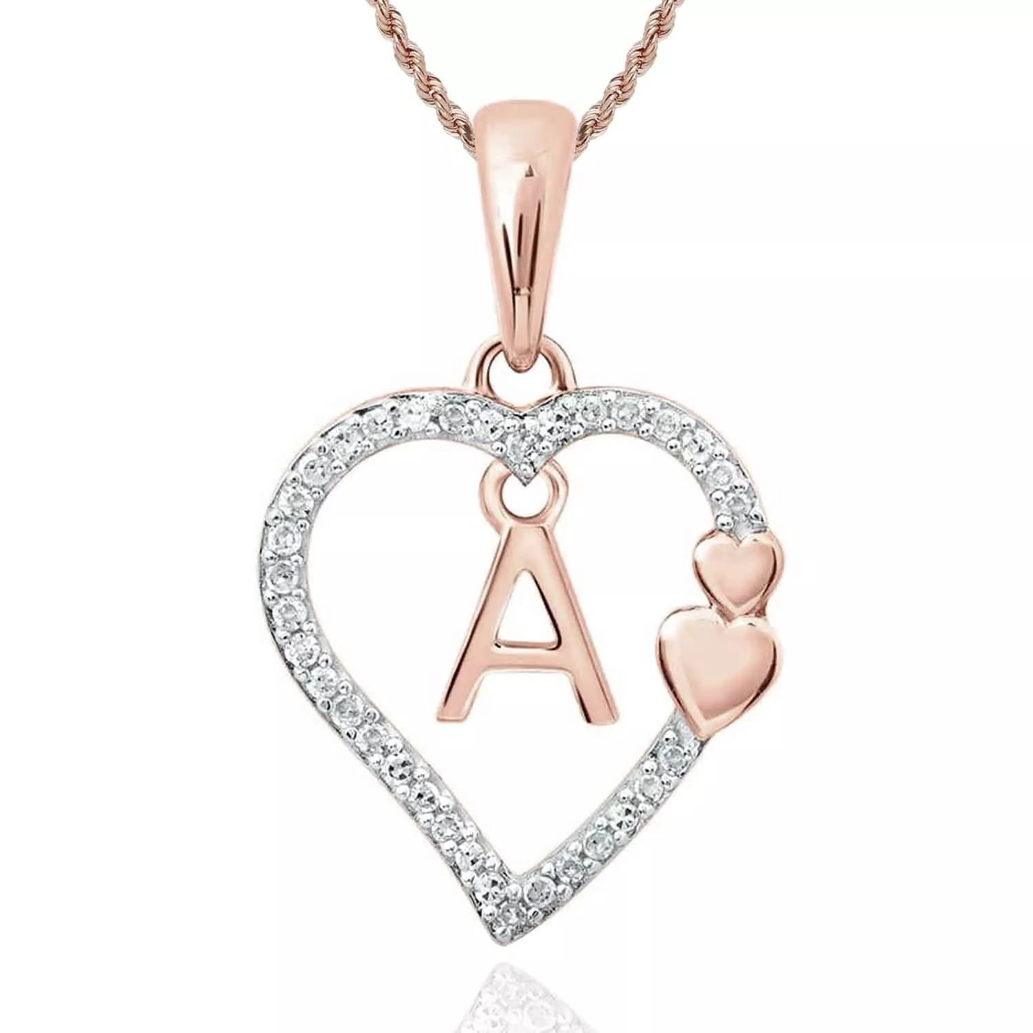 .10CTW Natural Diamond 10K Rose Gold Heart Initial Letter Pendant
