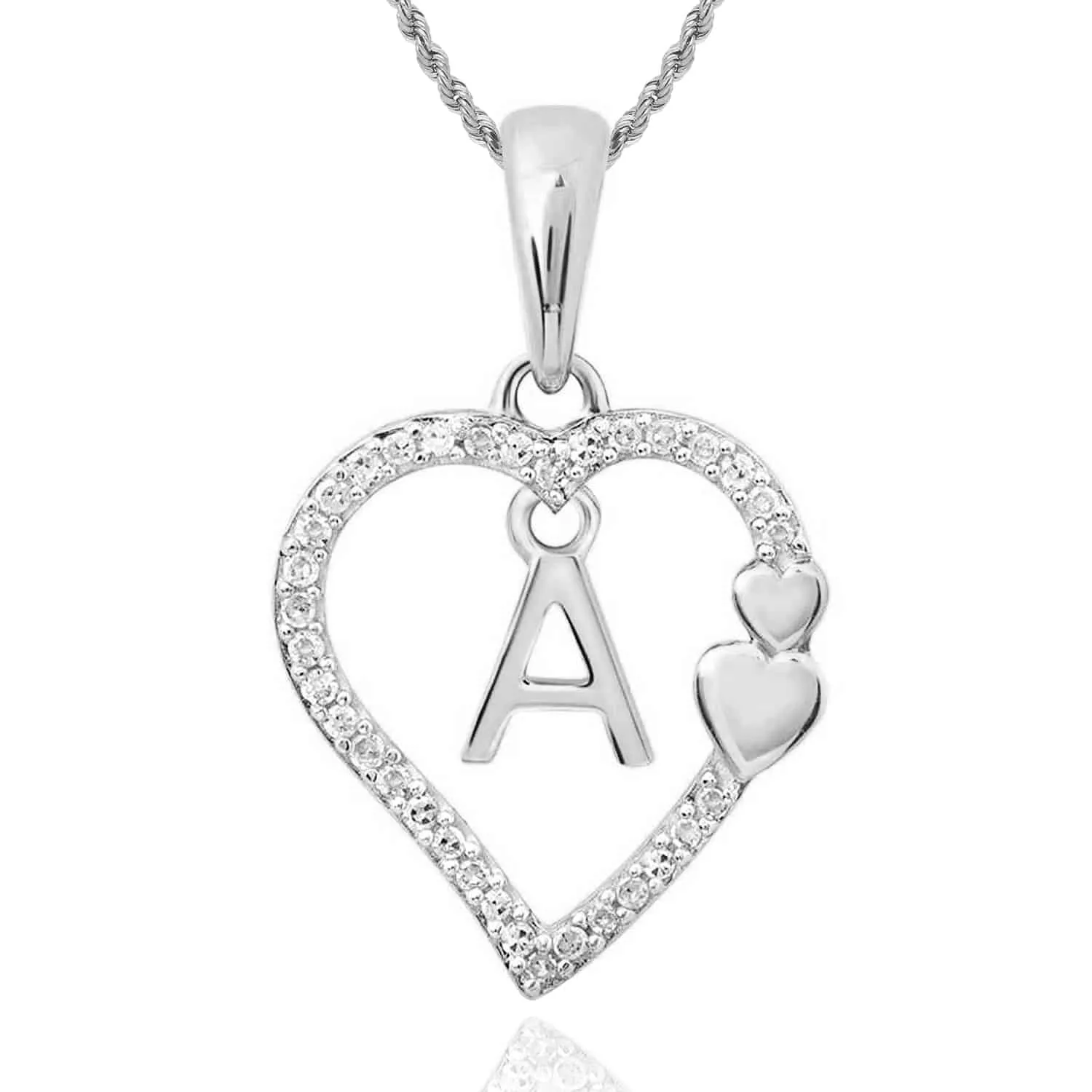 .10CTW Natural Diamond 10K White Gold Heart Initial Heart Pendant