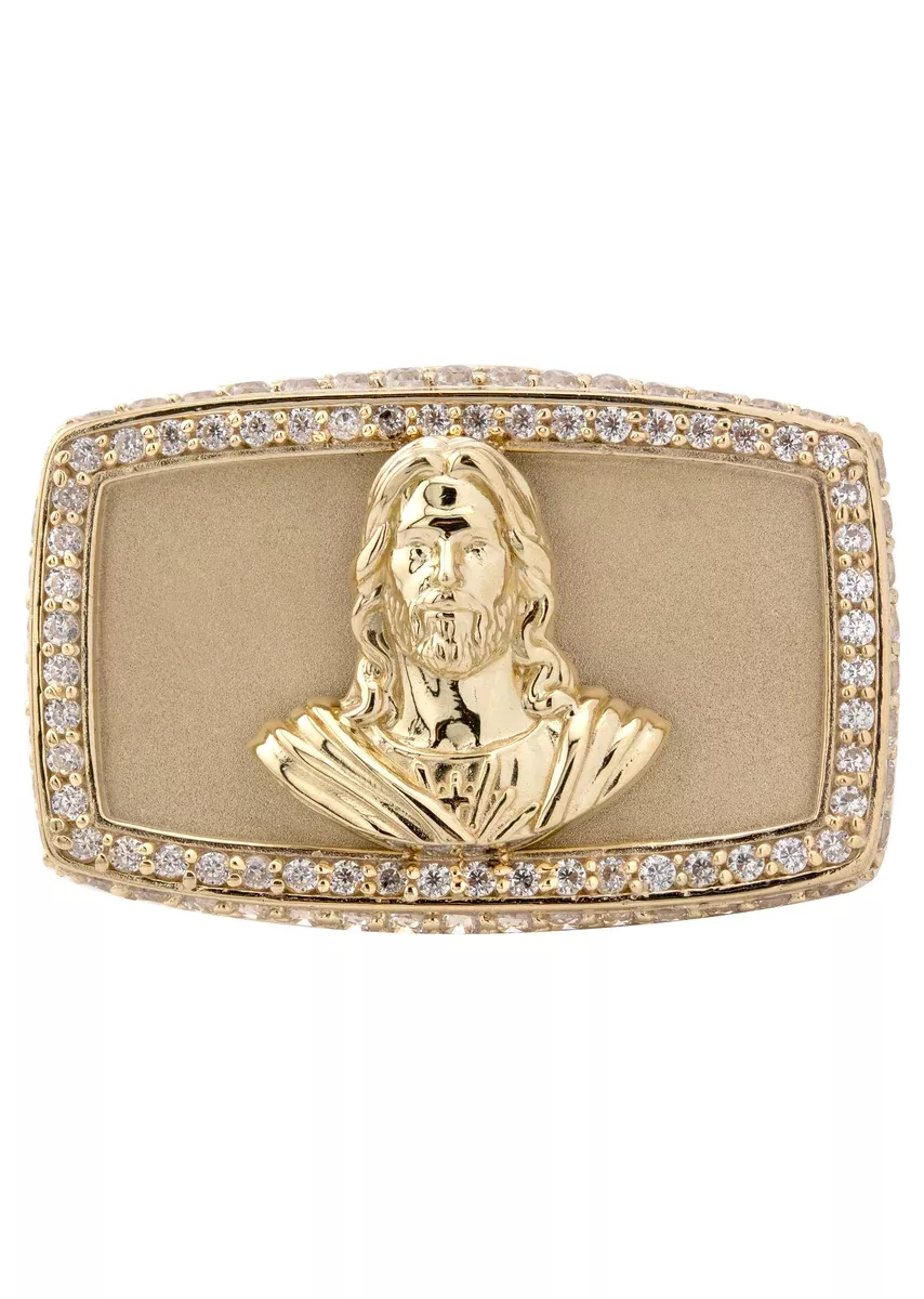 10K Gold Cz Jesus Ring For Men | 9 Grams