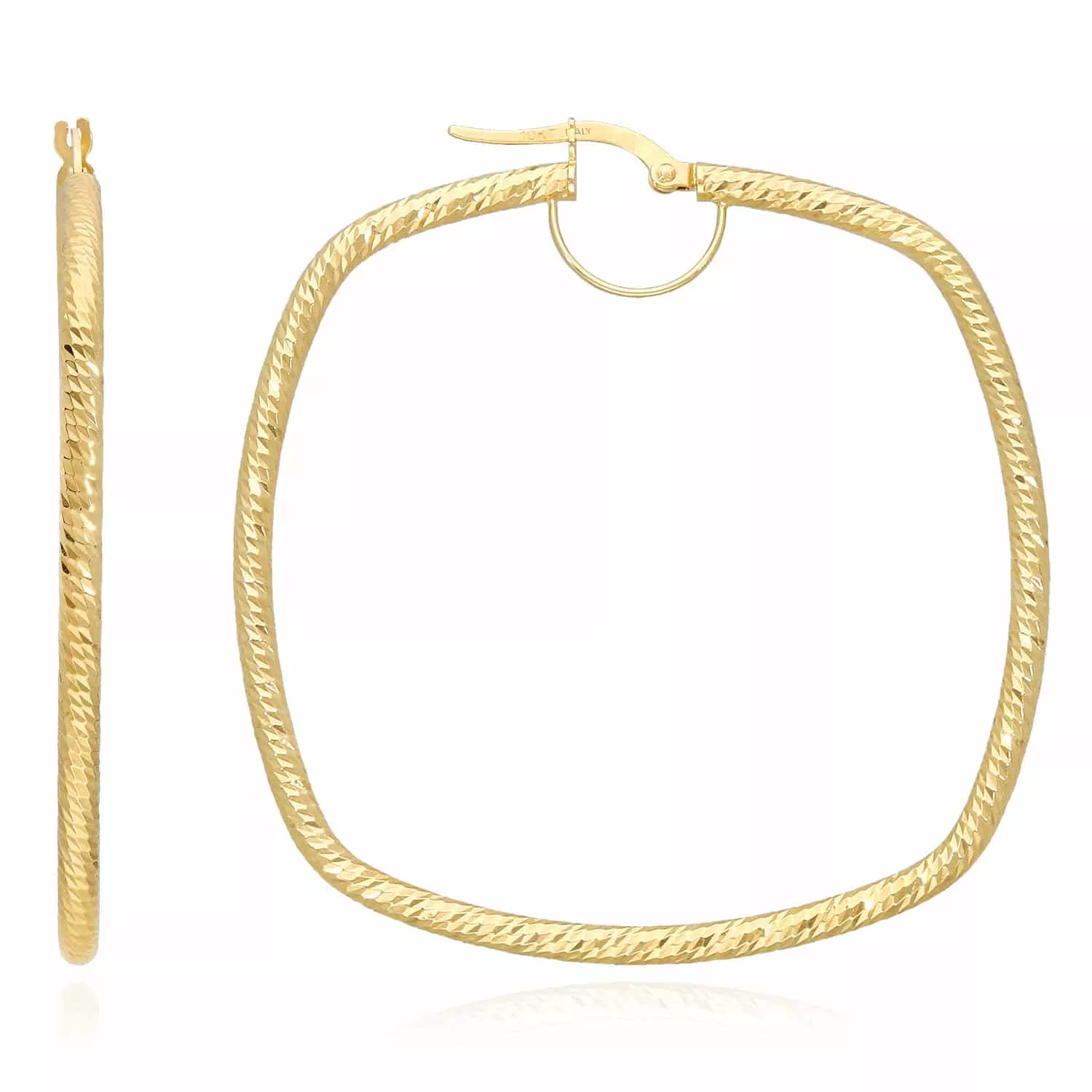 10K Gold Diamond-Cut Square Hoop Earrings 50mm