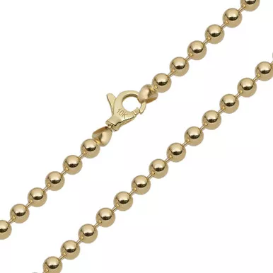 10k Gold Hollow Bead Link Chain, 4mm Wide 18 Inches