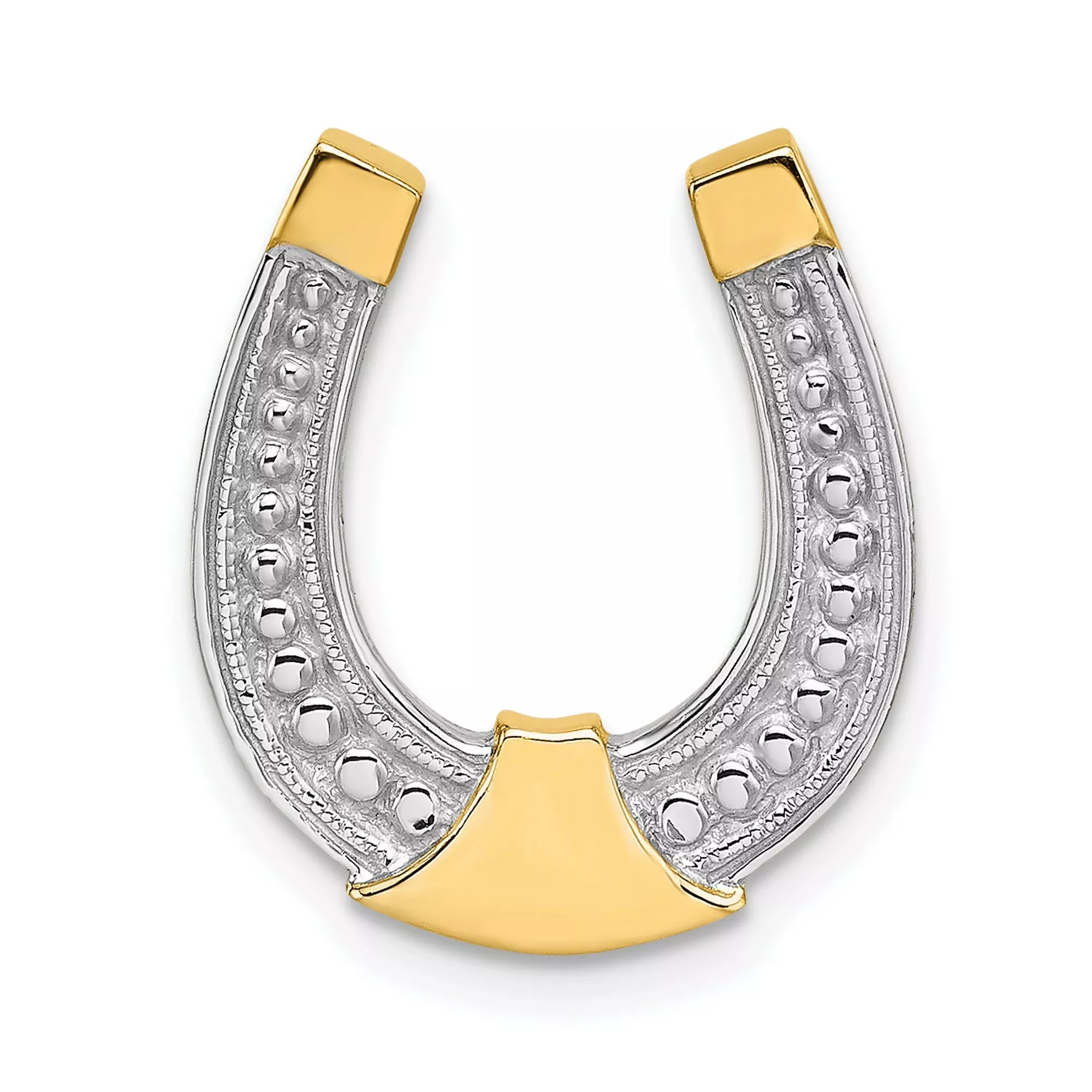 10k Multi-Tone Gold Horseshoe Pendant with Rhodium Accents, Western Lucky Charm