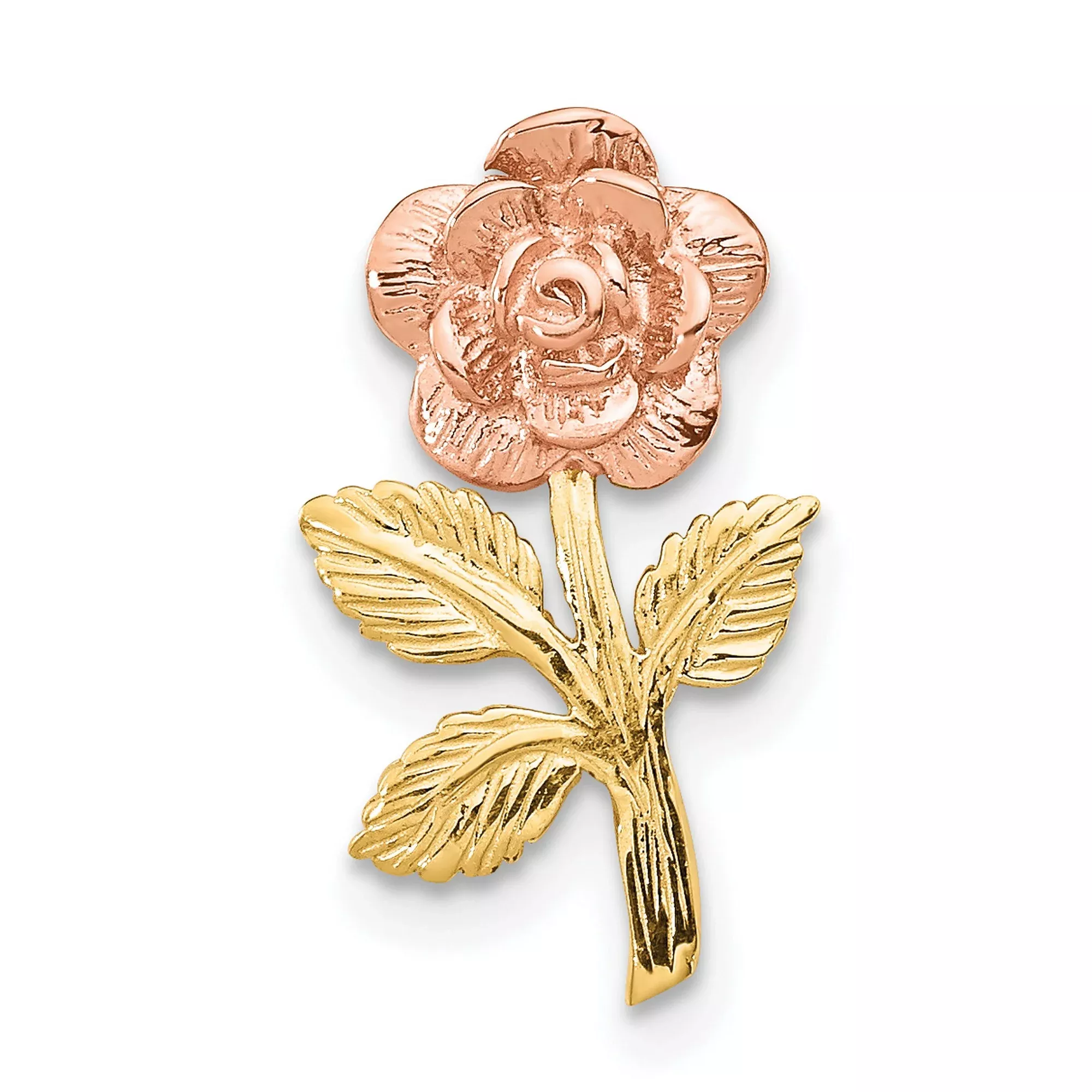 10k Two-Tone Gold Rose Flower Pendant with Detailed Floral Design for Women