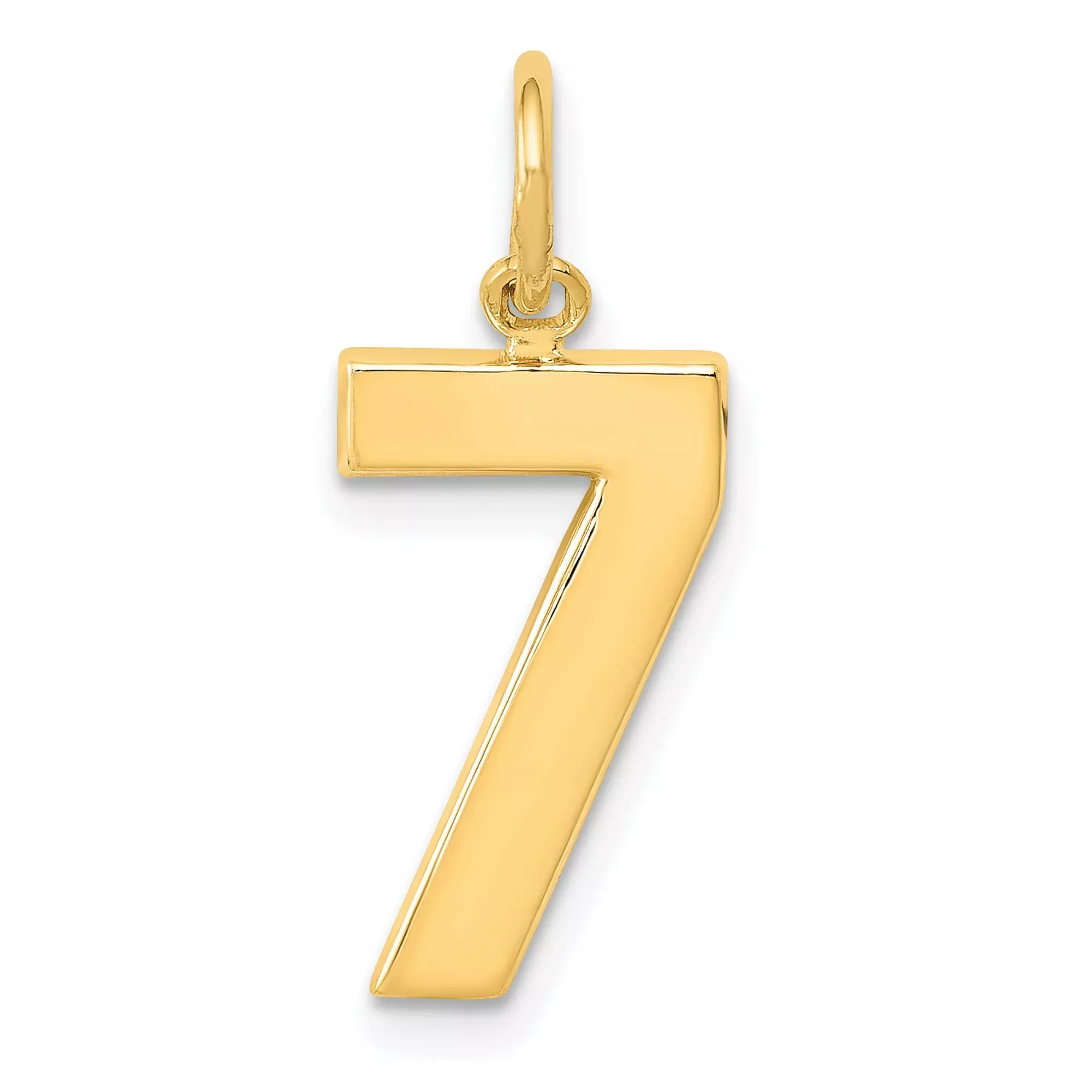 10k Yellow Gold Number 7 Pendant, Bold Numeral Charm, Lucky Number Symbol, Unisex Jewelry