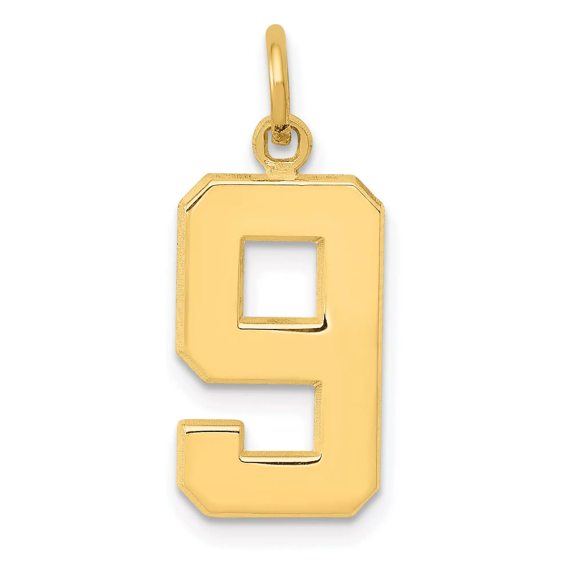 10k Yellow Gold Number 9 Pendant Charm, Bold Block Font, Unisex Sports Jewelry