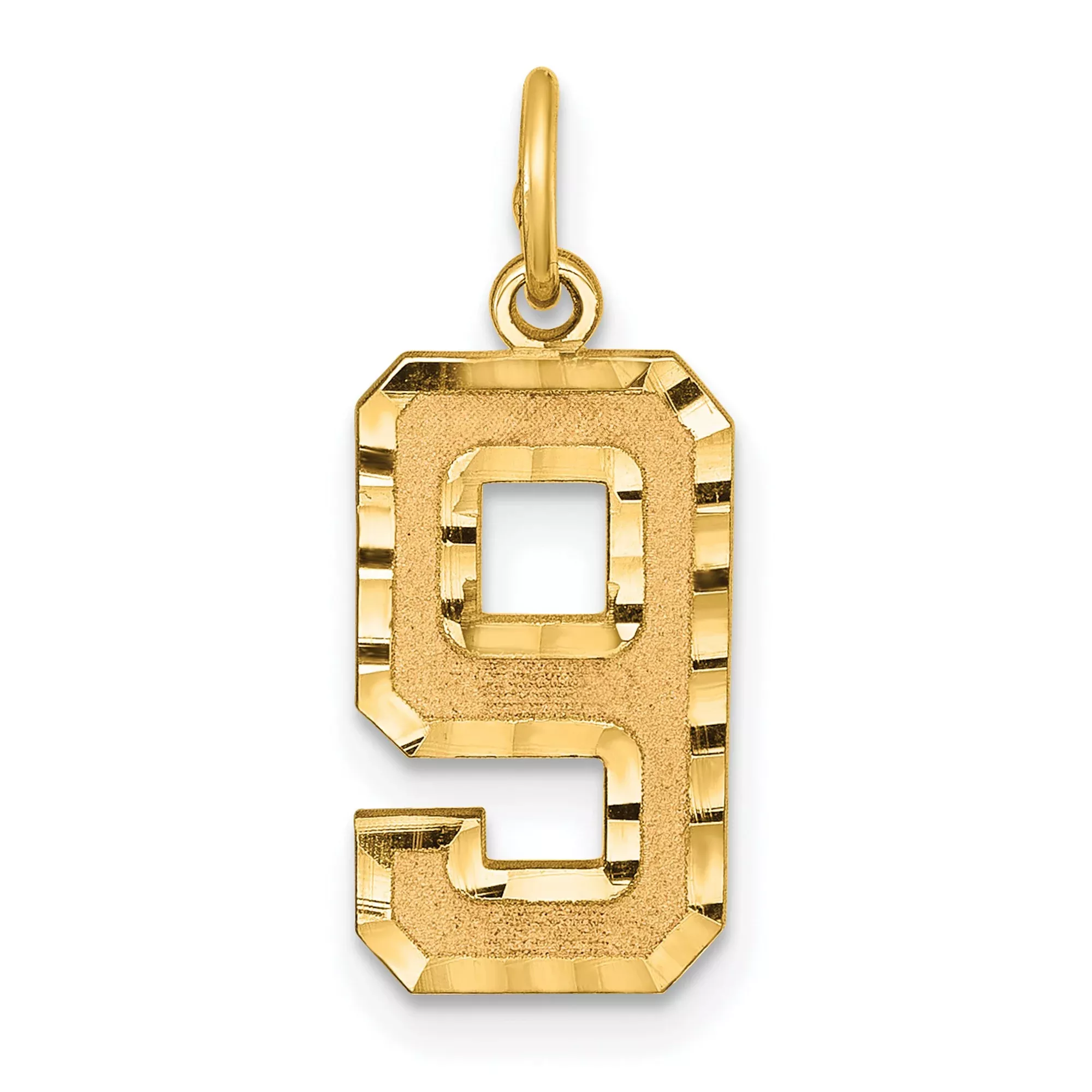 10k Yellow Gold Number 9 Pendant with Diamond Cut Finish, Unisex Charm for Necklace or Bracelet