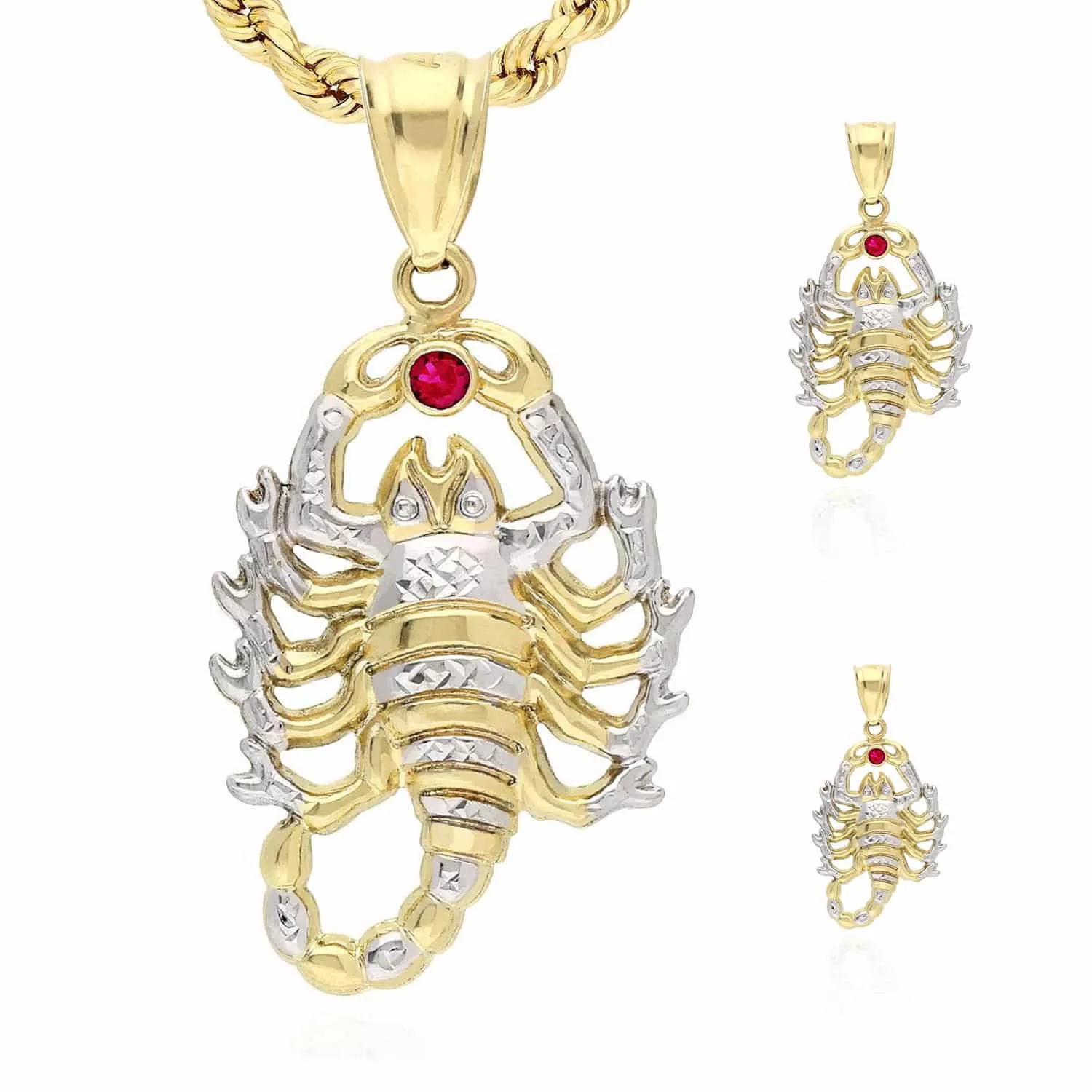 10K Yellow White Gold Two-Tone Diamond-Cut Ruby Scorpio Zodiac Pendant