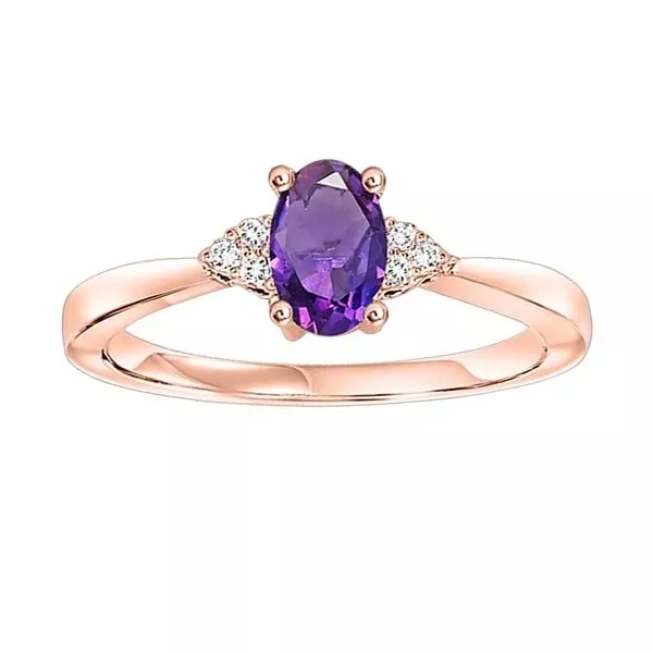 10Kt Rose Gold Diamond 1/25Ctw & Amethyst 3/8Ctw Ring