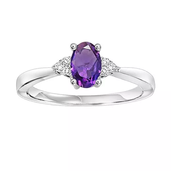 10Kt White Gold Diamond 1/20Ctw & Amethyst 3/8Ctw Ring
