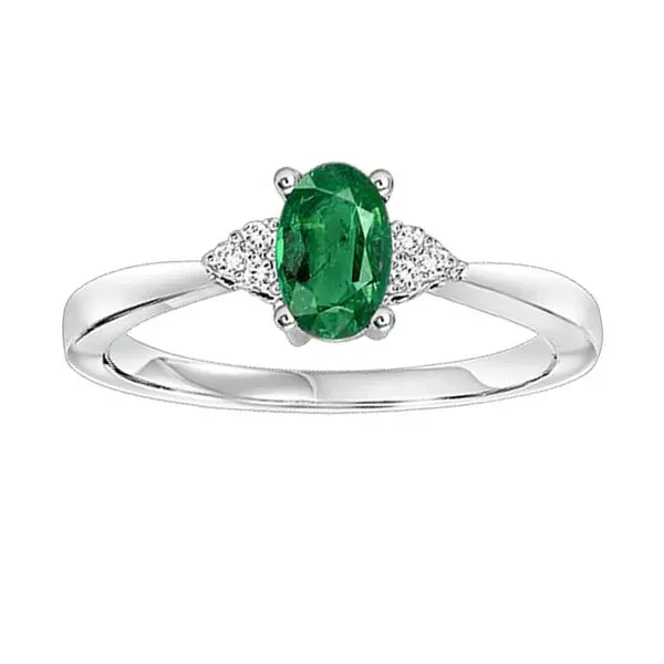 10Kt White Gold Diamond 1/25Ctw & Emerald 1/2Ctw Ring