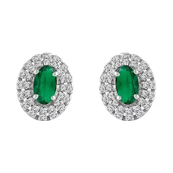 10Kt White Gold Diamond 1/7Ctw & Emerald 3/4Ctw Earring