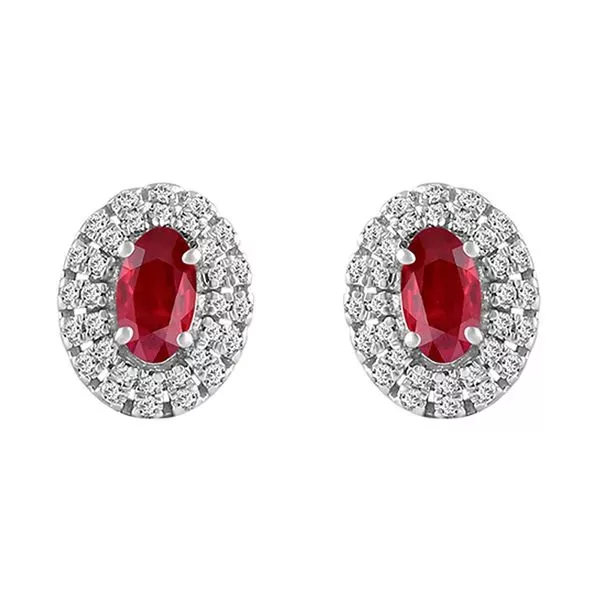10Kt White Gold Diamond 1/7Ctw & Ruby 3/4Ctw Earring
