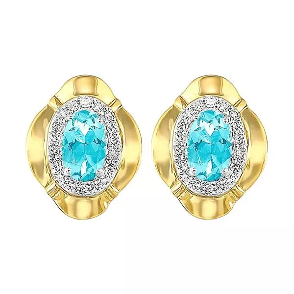 10Kt Yellow Gold Diamond 1/10Ctw & Aquamarine 3/8Ctw Earring