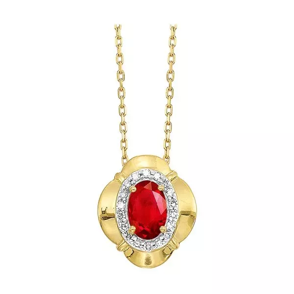 10Kt Yellow Gold Diamond 1/15Ctw & Garnet 1/2Ctw Pendant