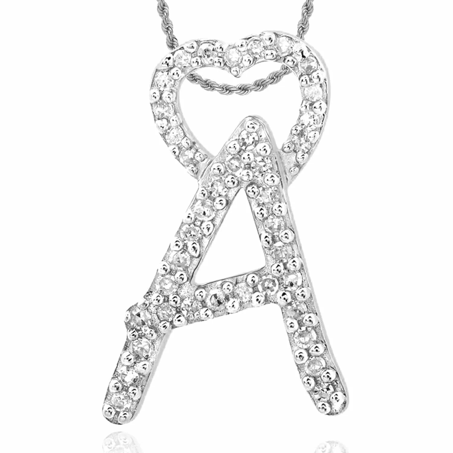 .12CTW Natural Diamond 10K White Gold Initial Letter Heart Pendant