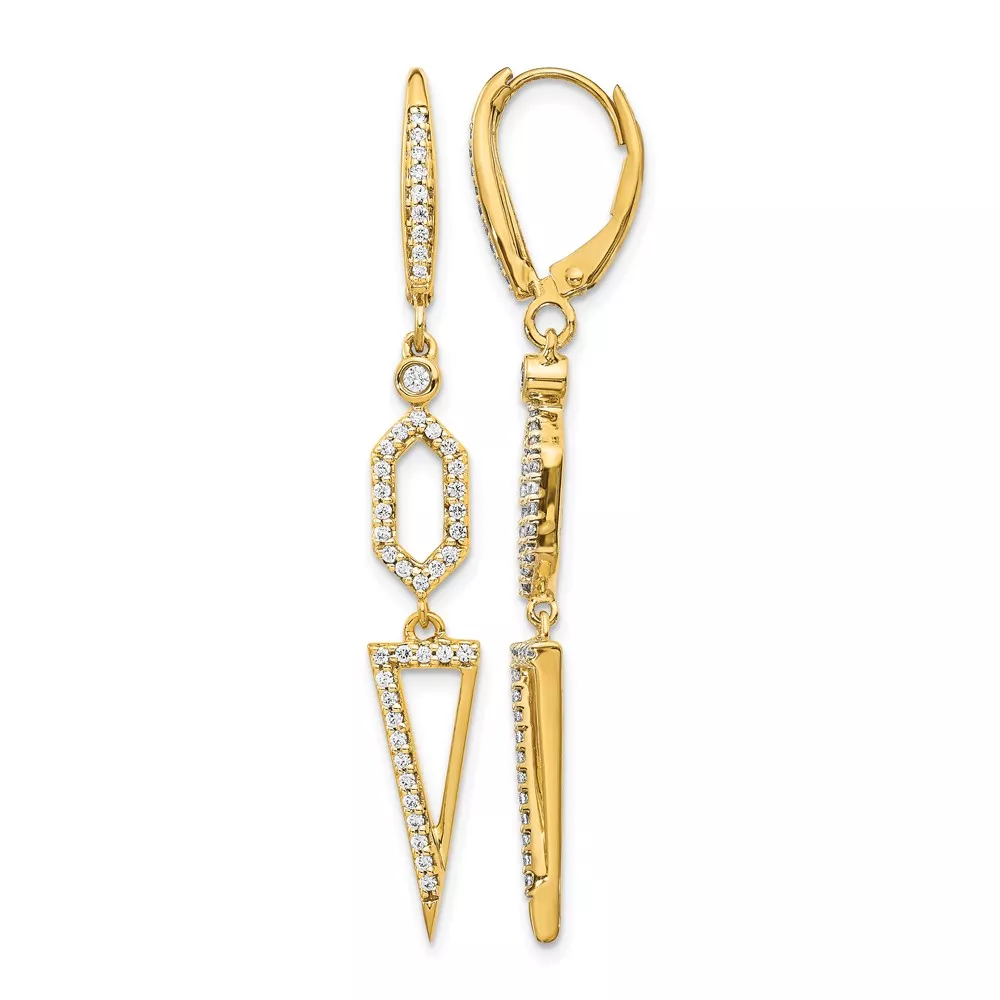 14k 1/2 carat Diamond Triangle Dangle Leverback Earrings