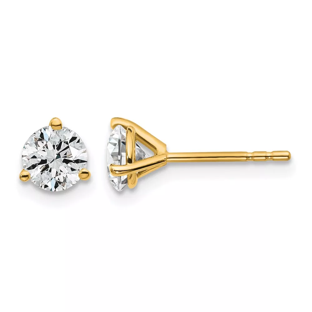 14k 1 carat Certified Lab Grown Diamond VS+ F+ Round Complete Three Prong Stud Earrings