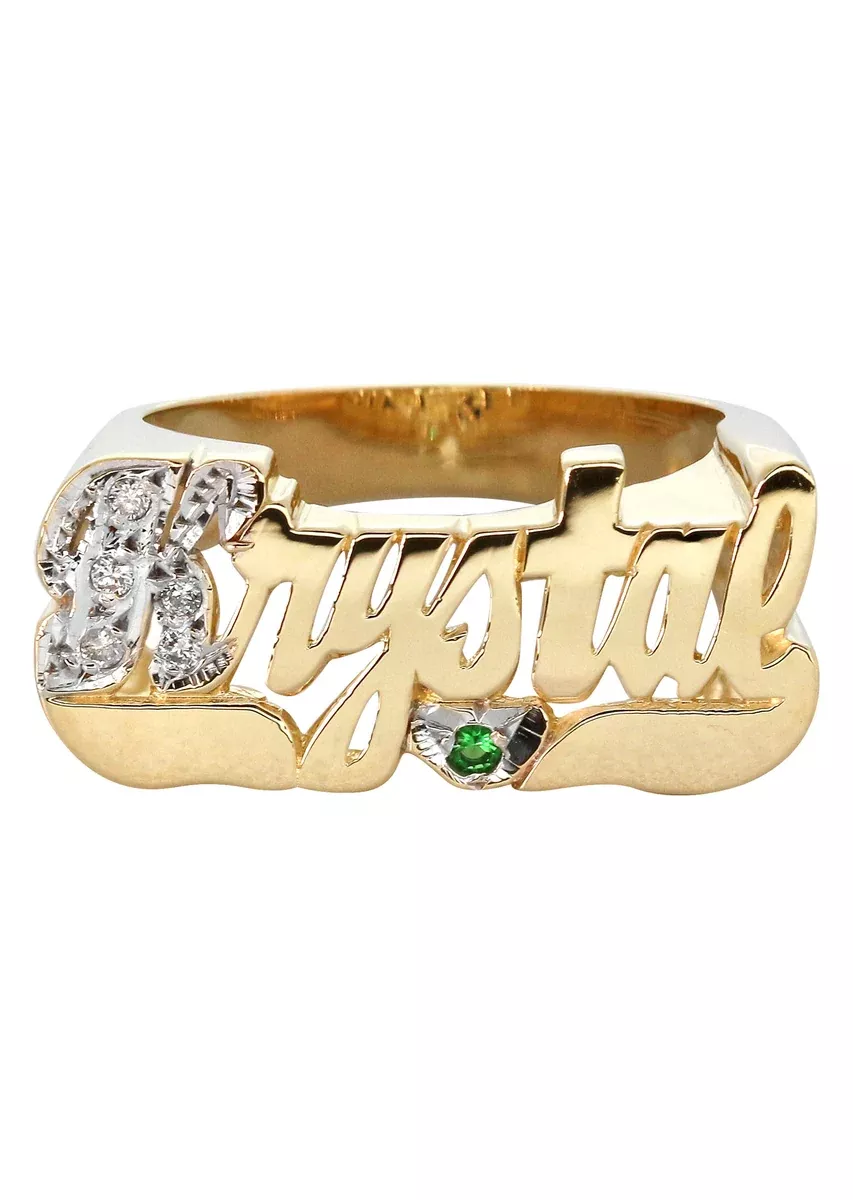 14K Diamond & Emerald Gold Name Ring | Appx. 4.8 Grams