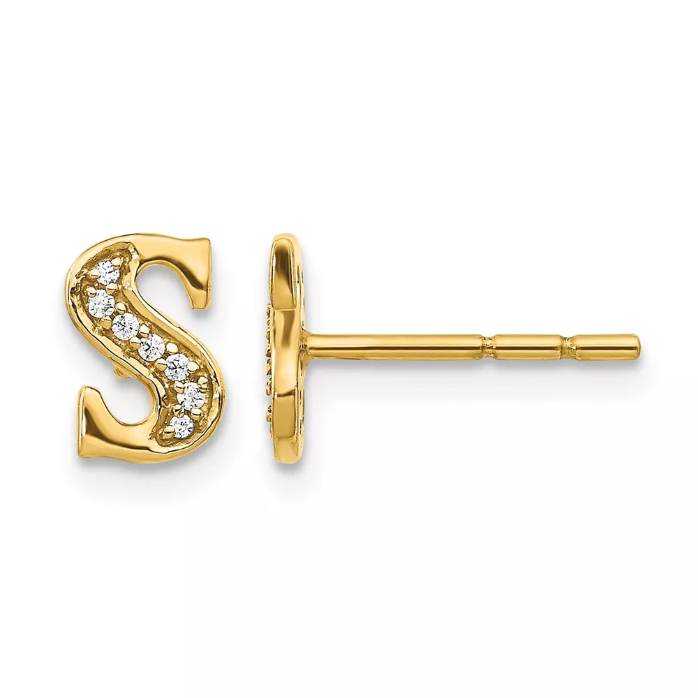 14k Diamond Initial S Post Earrings