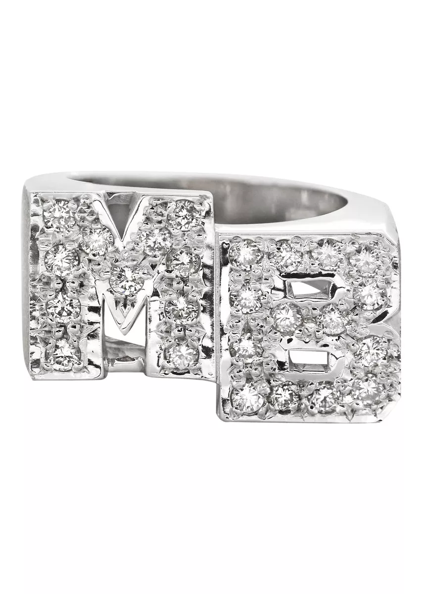 14K Diamond White Gold Initials Name Ring | Style #105