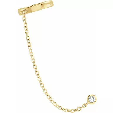 14K Gold 1/10 CT Diamond Single Ear Cuff with Chain