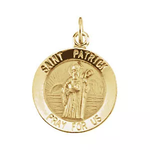 14k Gold 18.5mm Round Saint Patrick Pendant,