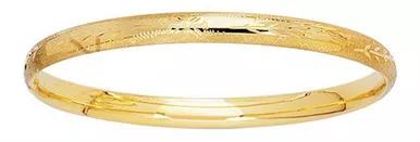 14k Gold 3.0mm Flower Design Hinged Children's Bangle 5.5"