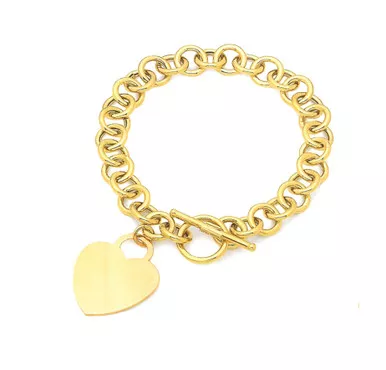 14k Gold 8mm Id Heart Toggle Bracelet 7"