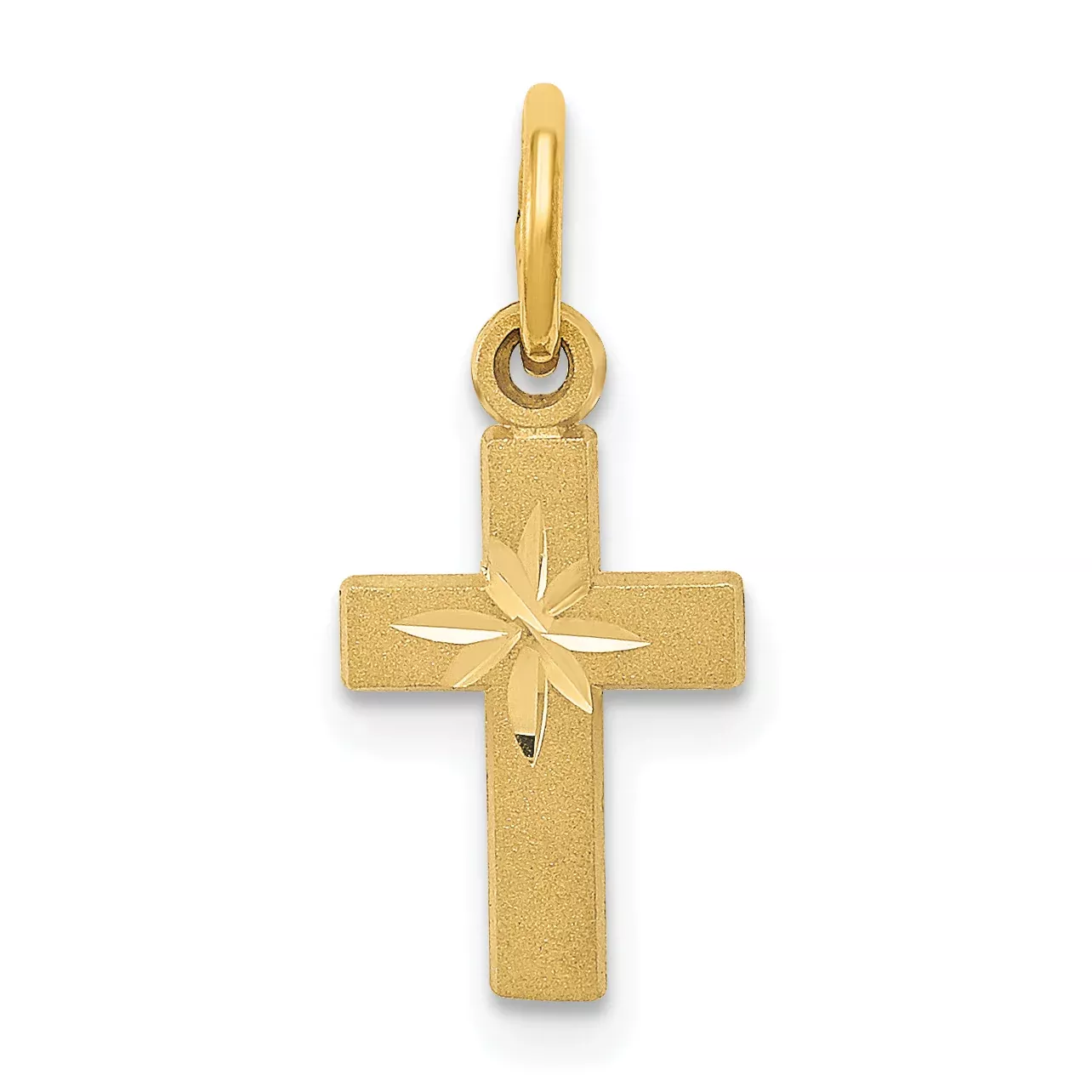 14K Gold Brushed Tiny Cross Charm with Diamond-Cut Texture