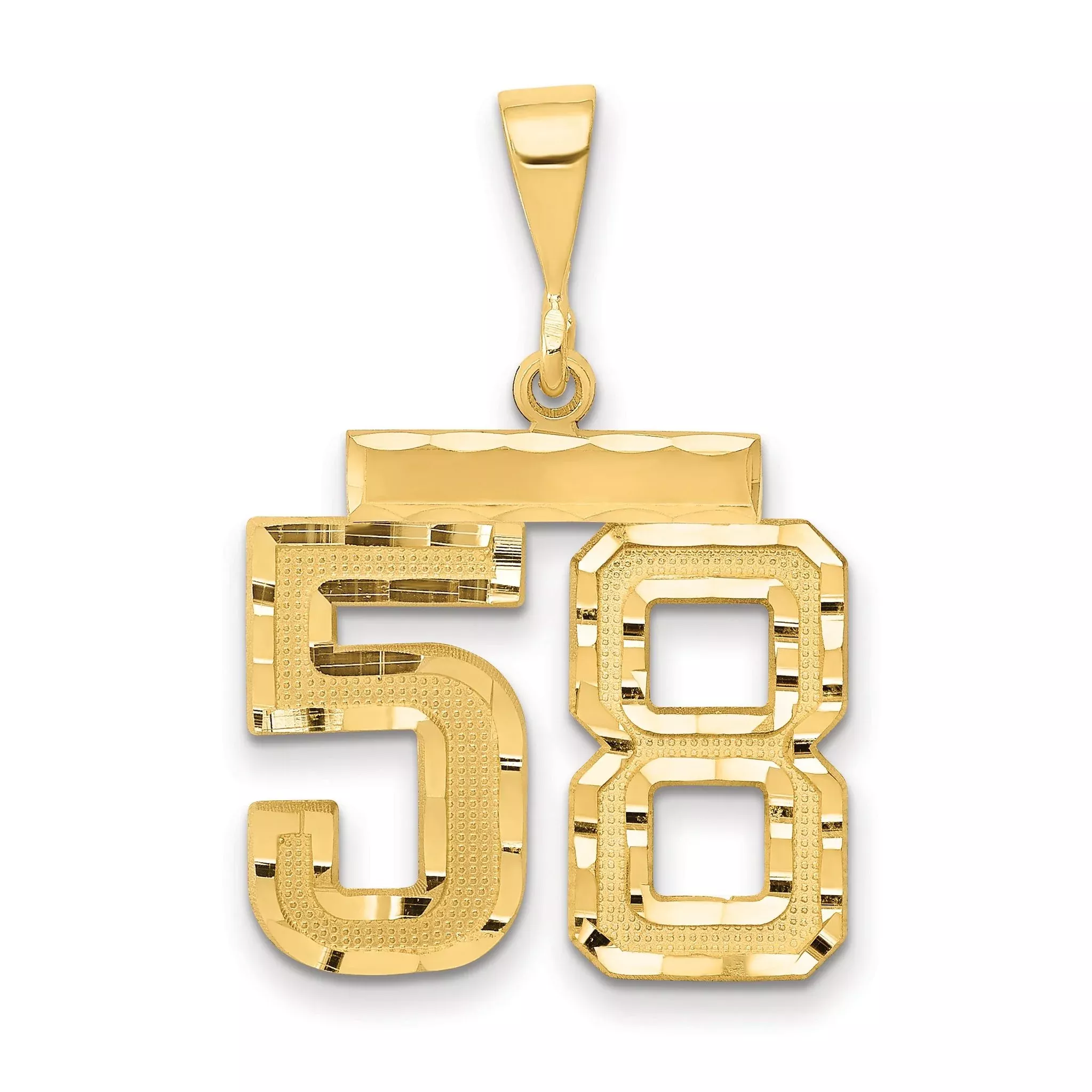 14K Gold Diamond-Cut Number 58 CharmPolished, Medium Size