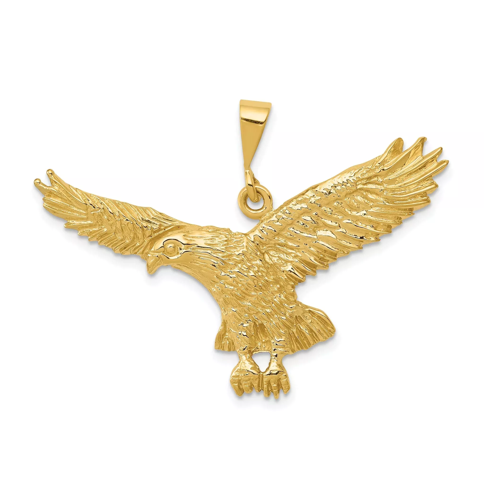 14K Gold Eagle Pendant with Polished Textured Finish for Men