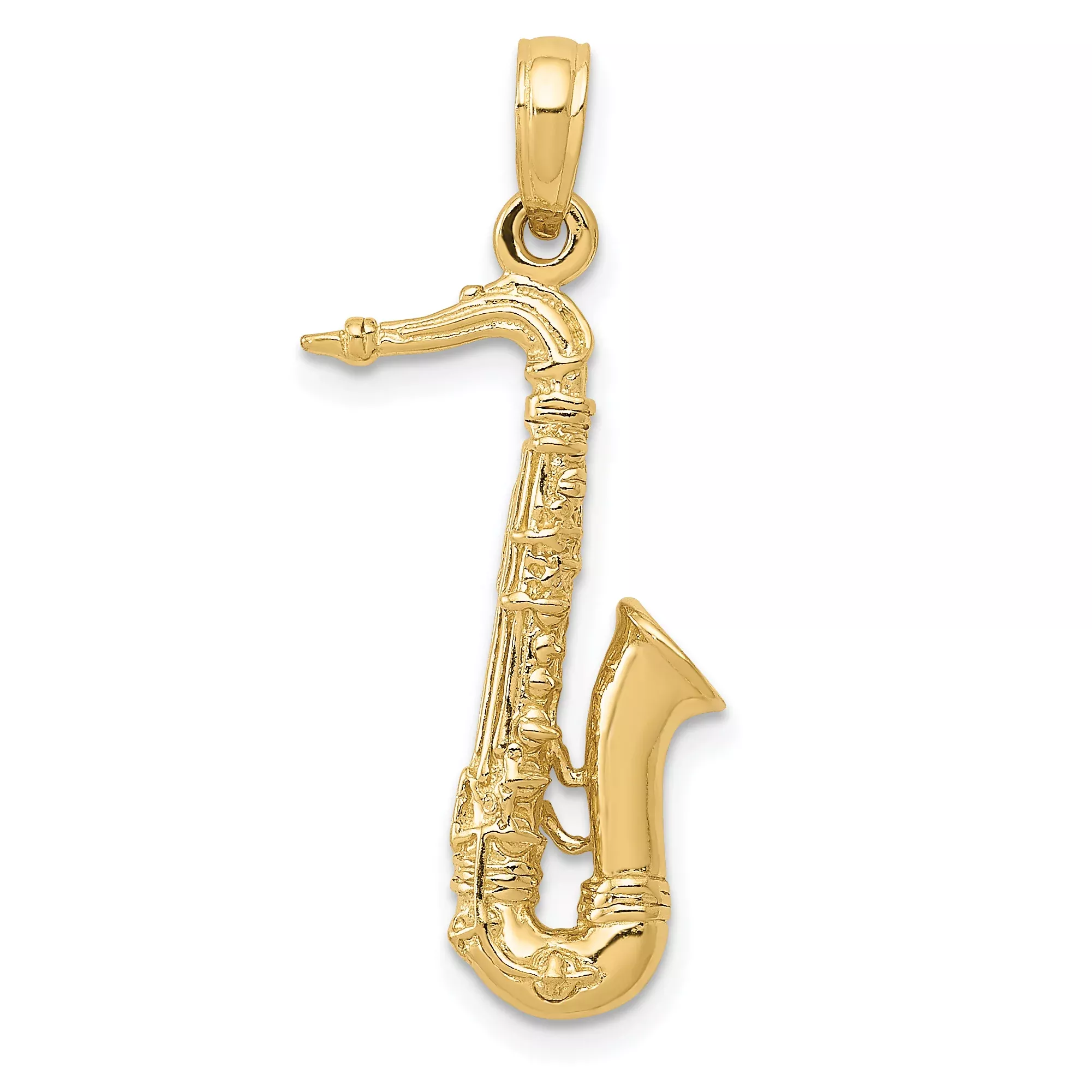 14K Gold Polished 3D Saxophone Charm for Men Elegant & Textured