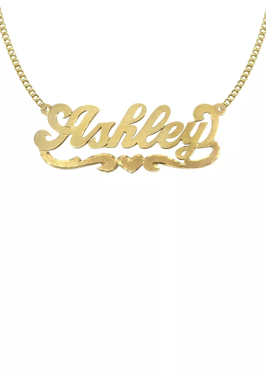 14K GoldDiamond Cut Heart Name Plate Necklace | Style #44