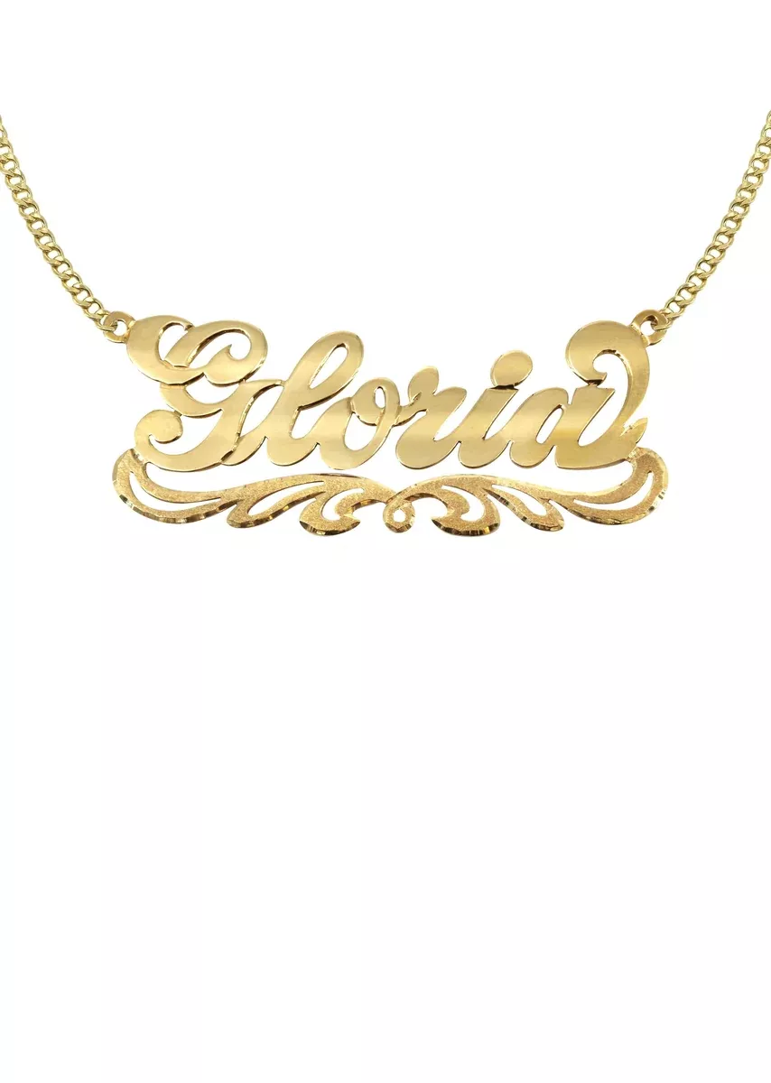 14K GoldDiamond Cut Name Plate Necklace | Style #42
