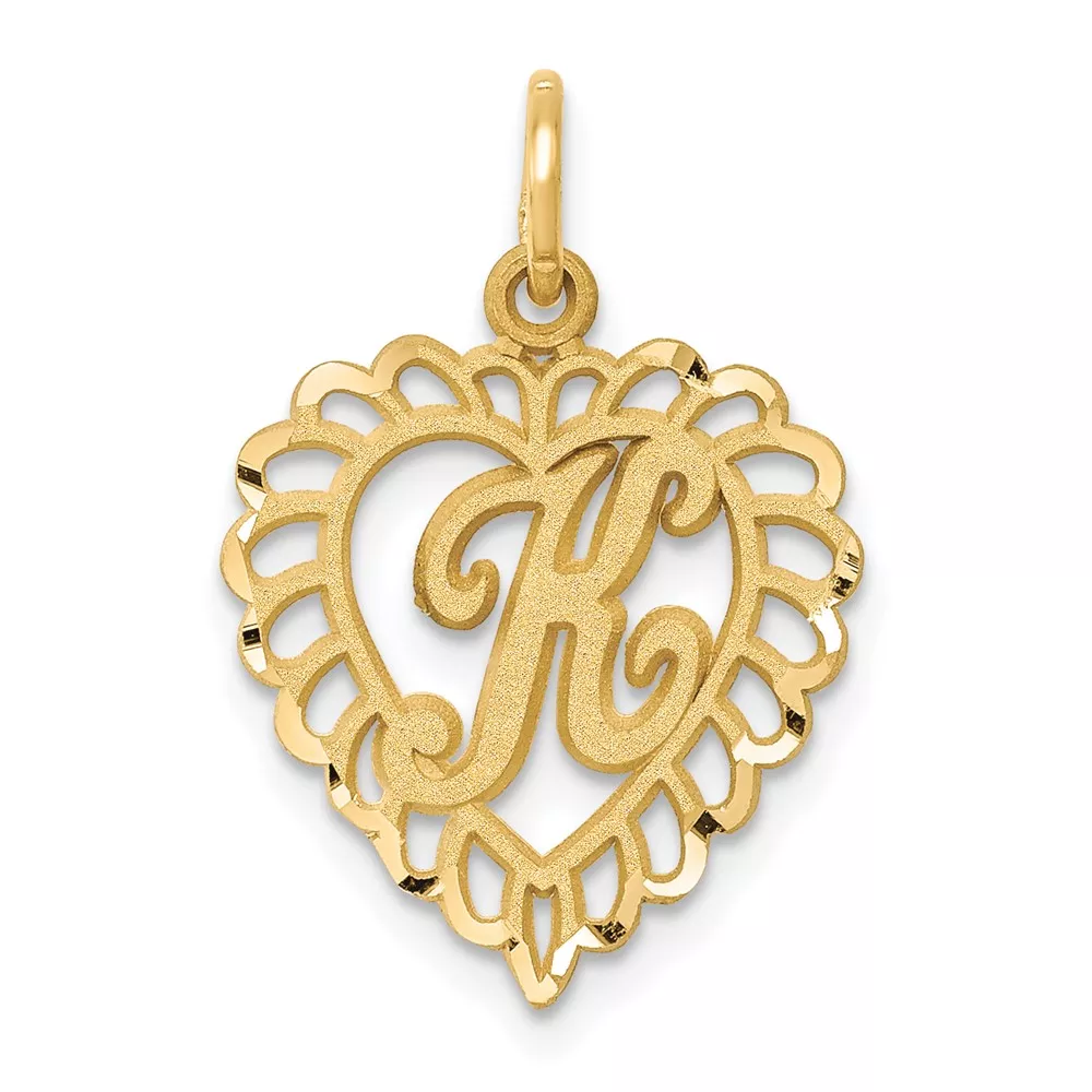 14k Heart Letter K Charm