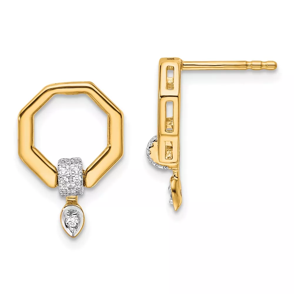 14K Polished 1/10 carat Diamond Octagon Drop Post Earrings