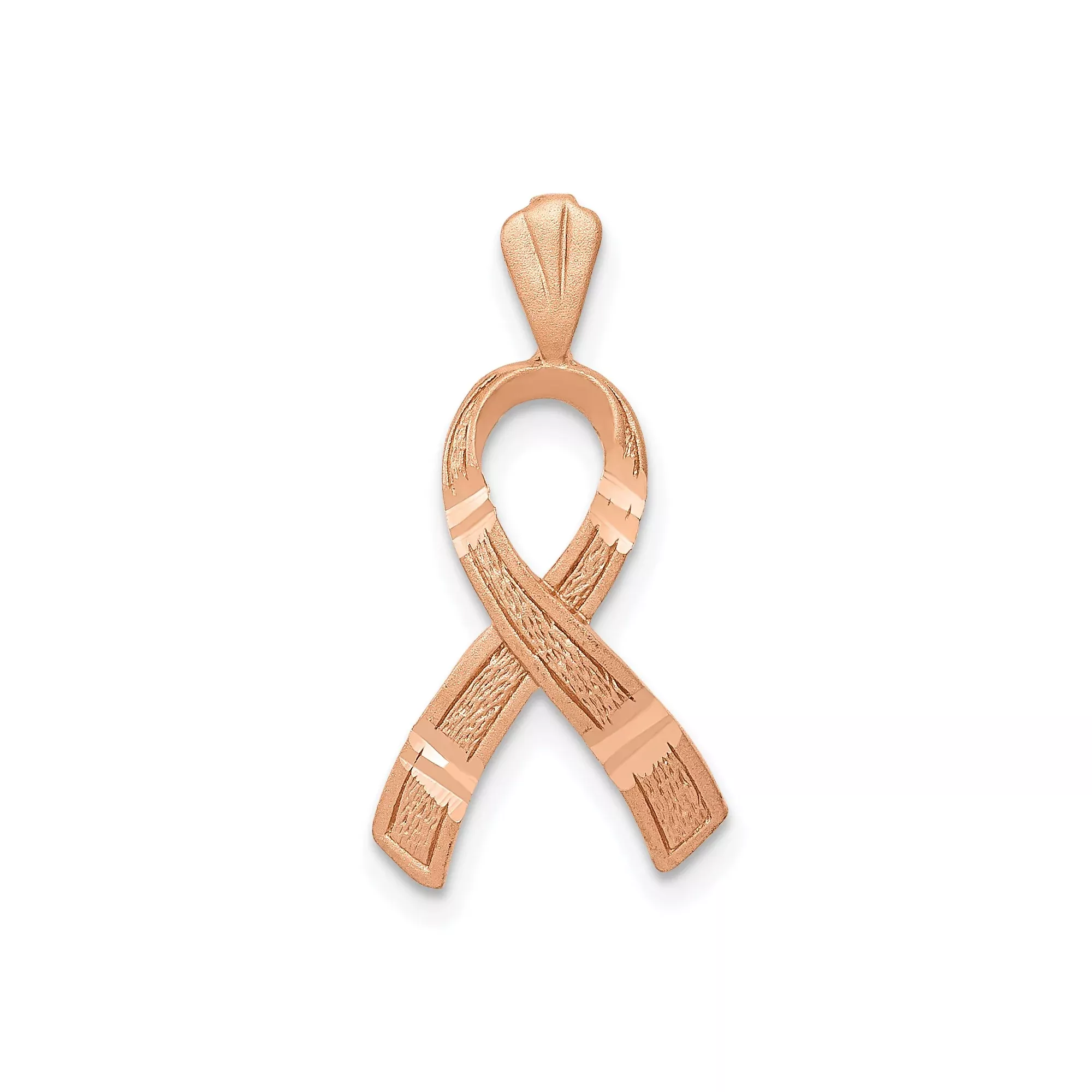 14k Rose Gold Awareness Ribbon Pendant with Textured Finish and Polished Accents for Women