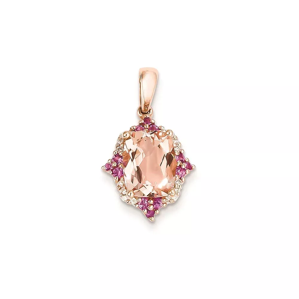 14k Rose Gold Morganite & Real Diamond Pendant