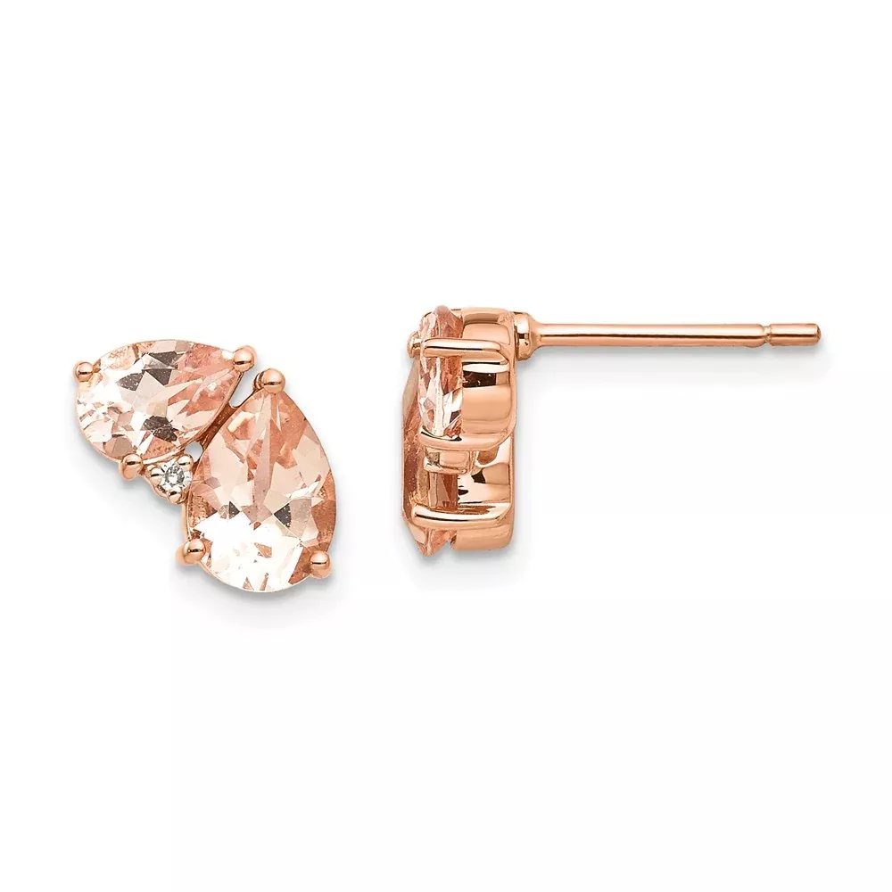 14K Rose Gold Morganite and Real Diamond Post Earrings
