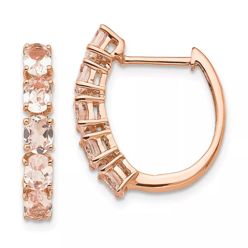 14k Rose Gold Oval Morganite Hinged Hoop Earrings