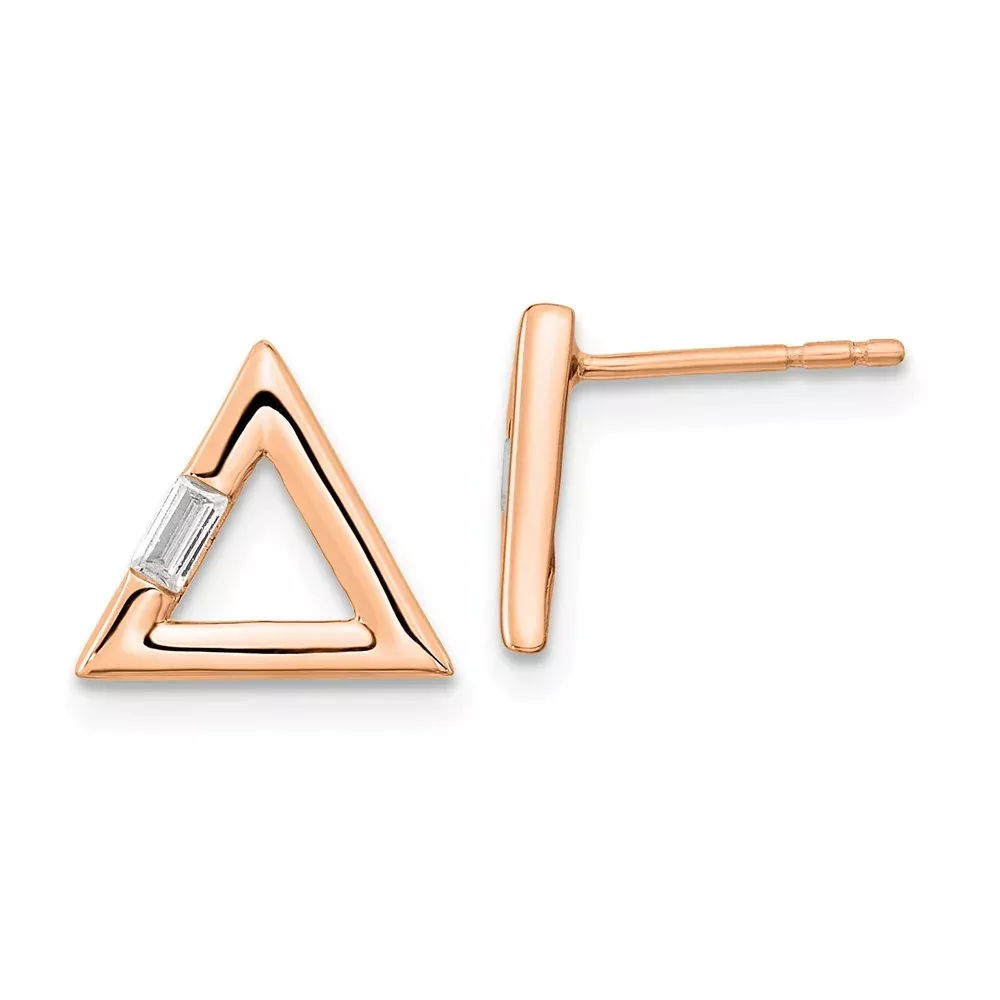 14k Rose Gold Polished Triangle Real Diamond Post Earrings