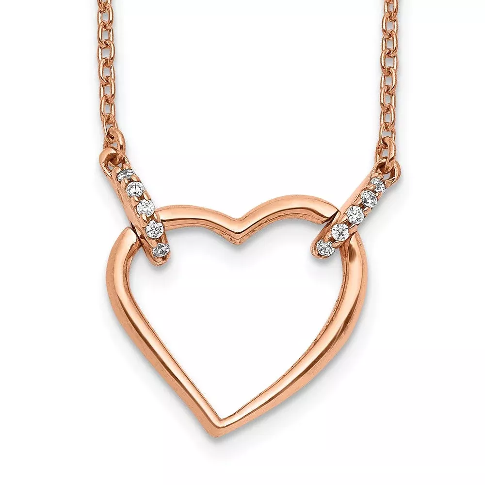14k Rose Gold Real Diamond Heart 18 inch Necklace