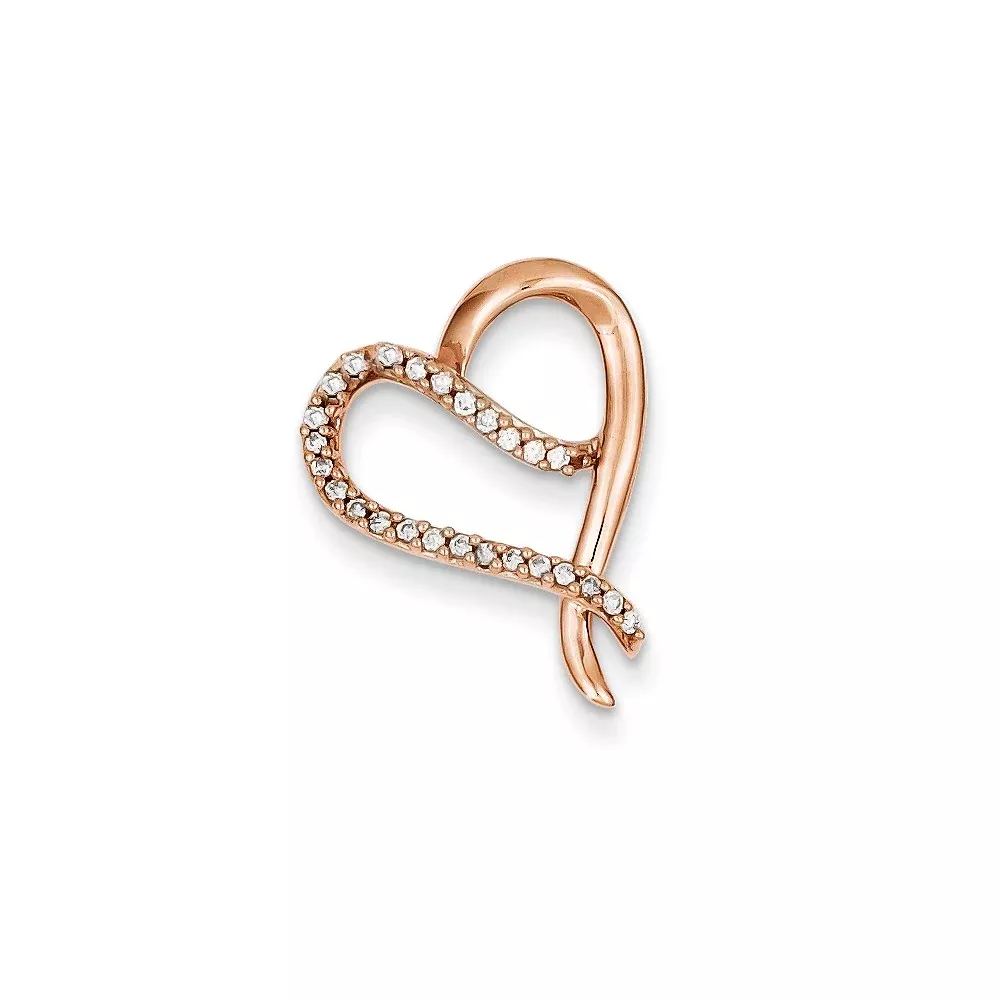14k Rose Gold Real Diamond Heart Chain Slide